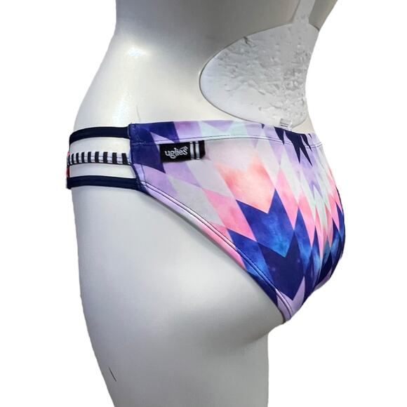 DOLFIN XS Geometric Print Bikini Bottom Pink Navy Blue Striped Swimwear Athletic - Picture 14 of 16